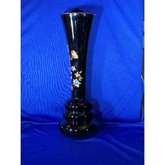 Norleans Black Vase with Gold Flowers Made in Italy - Picture 2 of 6